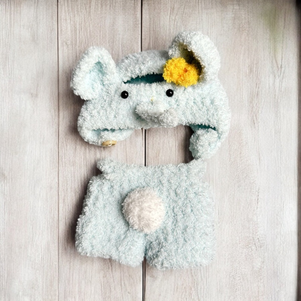 Dress up your Labubu doll in this adorable Cute Elephant costume! Perfect for Labubu versions 1, 2, and 3, this outfit will add a playful touch to your collection. With worldwide shipping and fast delivery, you'll have your Labubu ready for their next adventure in no time. (Labubu figure not included.), Cute Elephant costume style - Handmand Labubu Doll Outfit