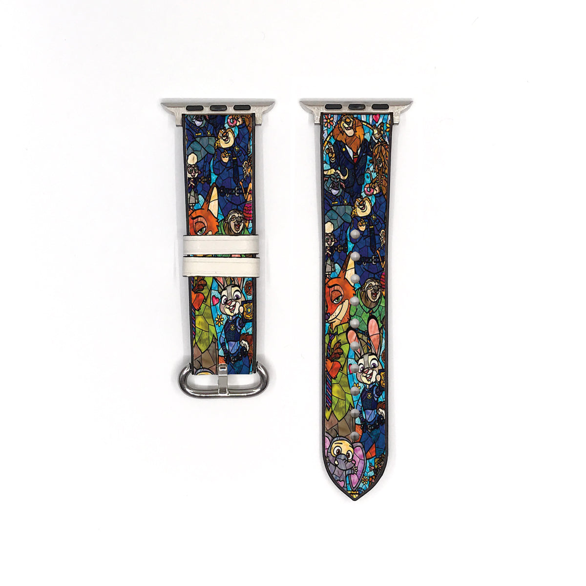 Apple watch band iwth Zootopia pattern placing on the white Background