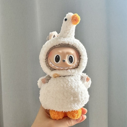 Transform your Labubu doll into a quacky cutie with this handmade Cute Duck costume outfit! Compatible with Labubu versions 1, 2, and 3, this outfit ships worldwide with fast shipping. Labubu figure not included. Let your Labubu stand out with this unique and adorable costume!, Cute-Duck-costume_style_-_Handmand_Labubu_Doll_Outfit