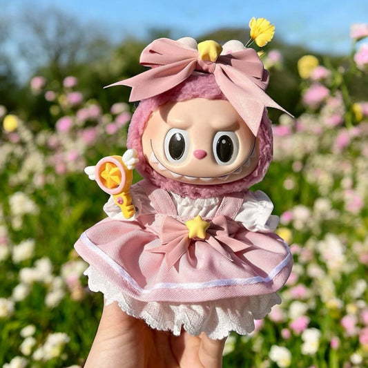 “Pink Magic Star” Outfit Set | Bow Hood, Star Waist Charm, Magic Wand, fit for 17mm Labubu Doll
