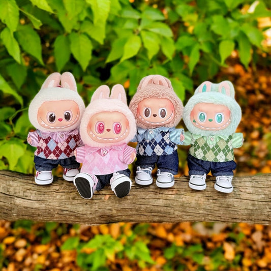Preppy Argyle Outfit Set - Handmand Labubu Doll Outfit