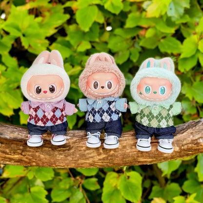 Preppy Argyle Outfit Set - Handmand Labubu Doll Outfit