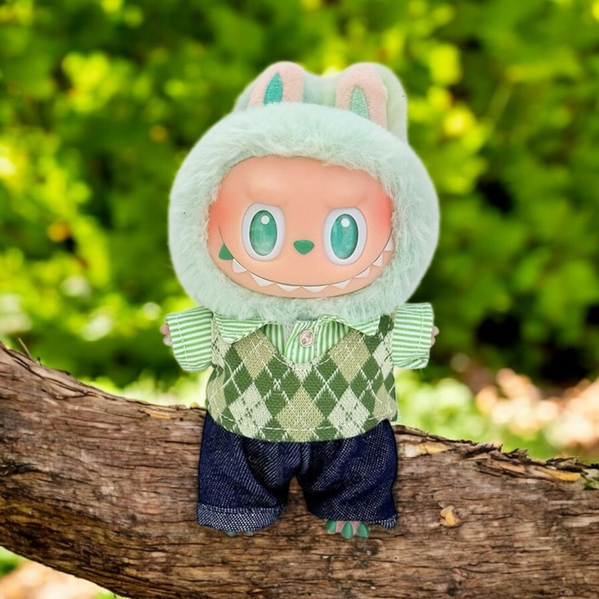 Preppy Argyle Outfit Set - Handmand Labubu Doll Outfit