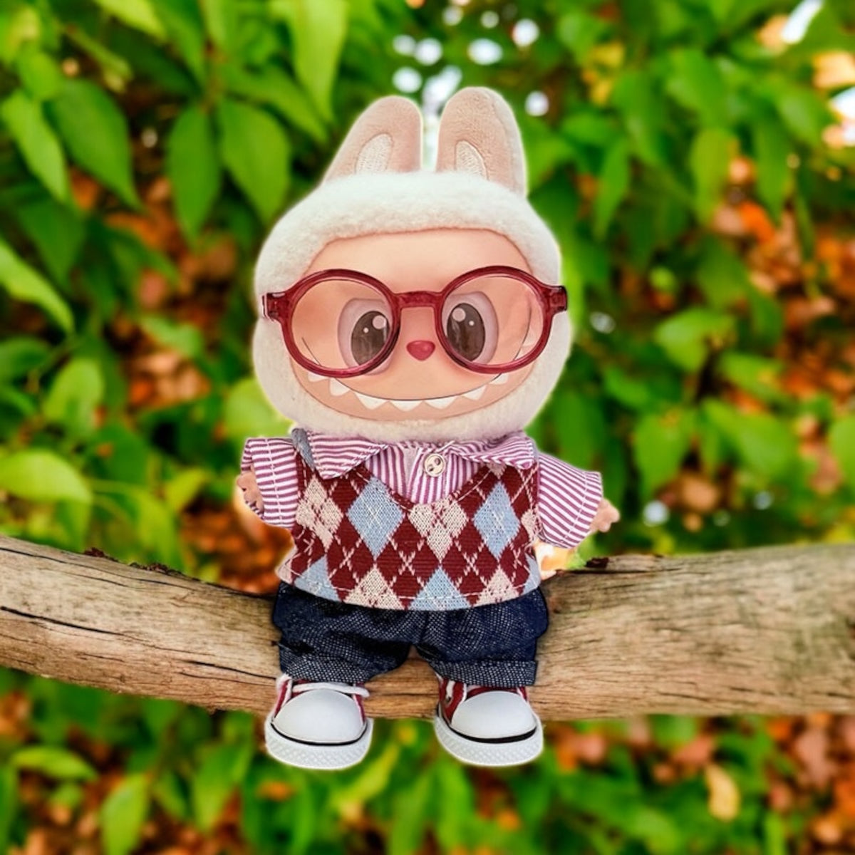 Preppy Argyle Outfit Set - Handmand Labubu Doll Outfit