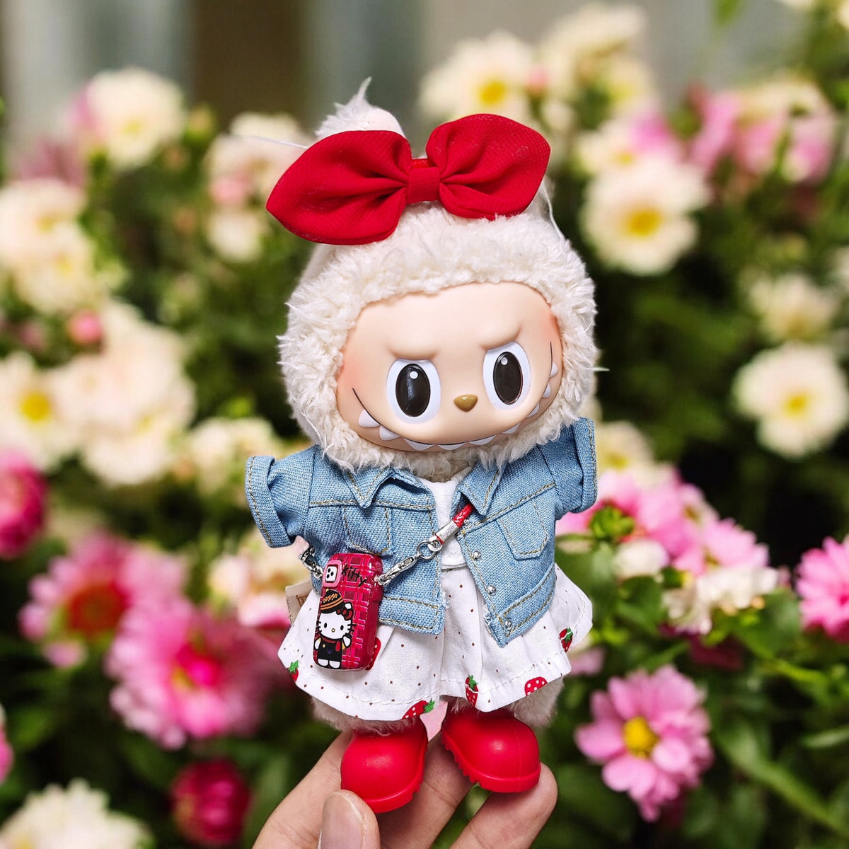 Handmand Strawberry Denim Cutie Set fits for 17cm Labubu doll