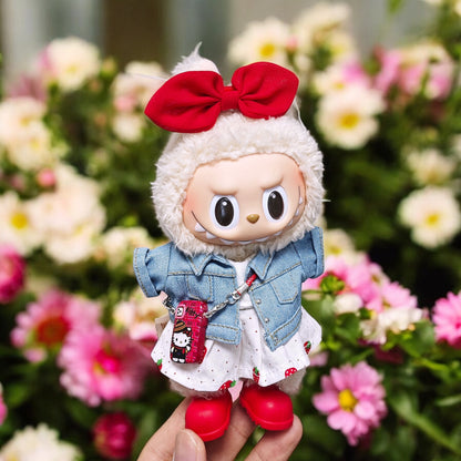 Handmand Strawberry Denim Cutie Set fits for 17cm Labubu doll