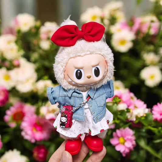 Handmand Strawberry Denim Cutie Set fits for 17cm Labubu doll