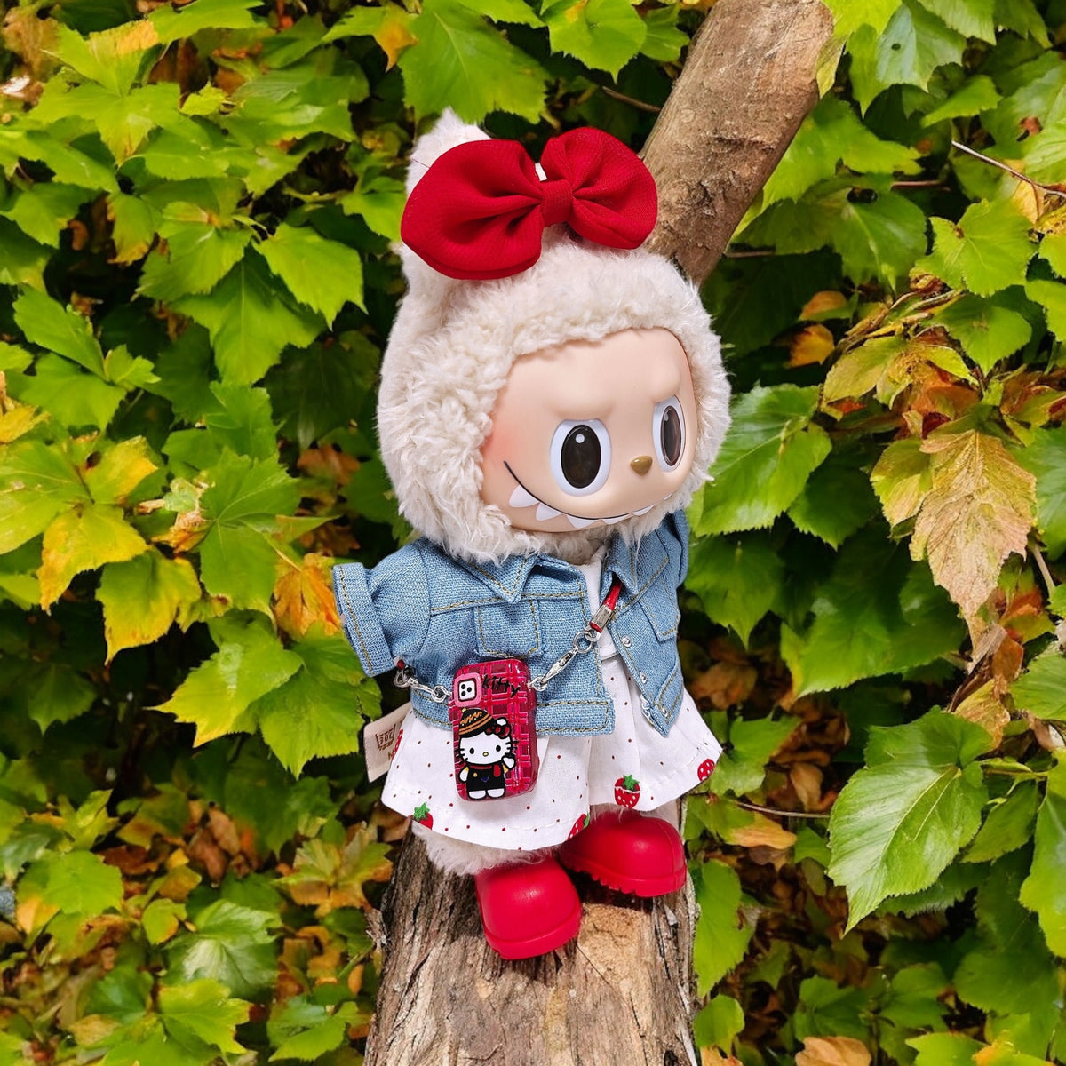 Handmand Strawberry Denim Cutie Set fits for 17cm Labubu doll