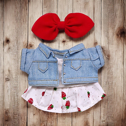 Handmand Strawberry Denim Cutie Set fits for 17cm Labubu doll