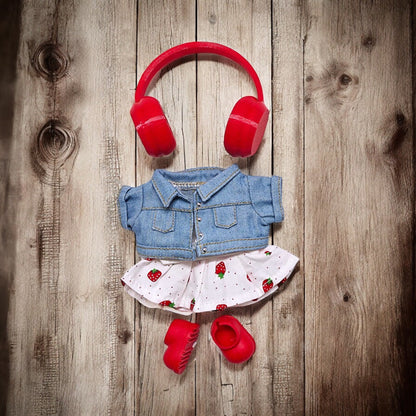 Handmand Strawberry Denim Cutie Set fits for 17cm Labubu doll