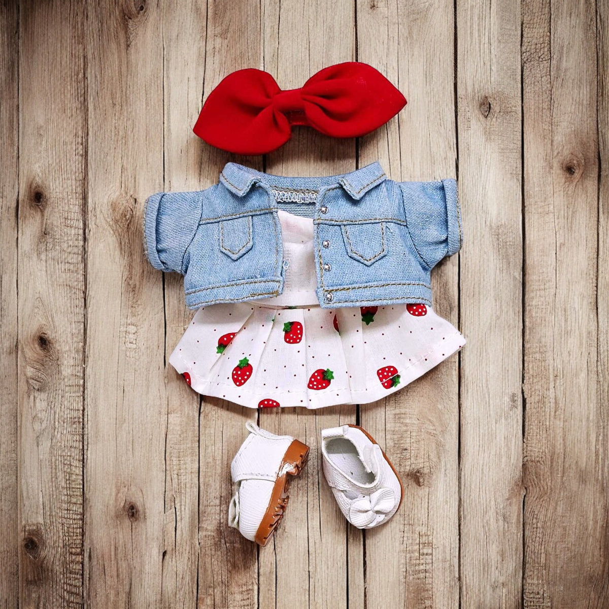 Handmand Strawberry Denim Cutie Set fits for 17cm Labubu doll