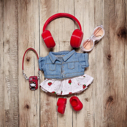 Handmand Strawberry Denim Cutie Set fits for 17cm Labubu doll