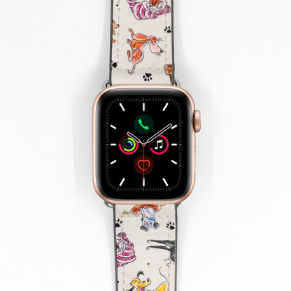 Apple Watch Smartwatch with a Disney-themed Dogs and Cats band on a white background