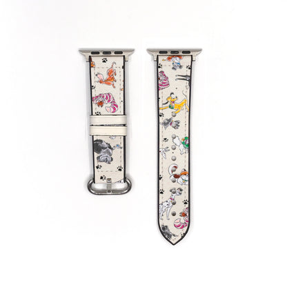 Apple Watch Smartwatch with a Disney-themed Dogs and Cats band on a white background