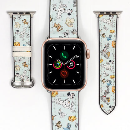 Apple Watch Smartwatch with a decorative band featuring Disney Dogs cartoon characters on a white background