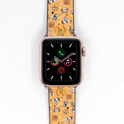 Smartwatch with a colorful Disney Cats and Dogs patterned band on a white background