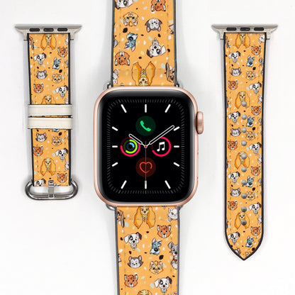 Smartwatch with a colorful Disney Cats and Dogs patterned band on a white background