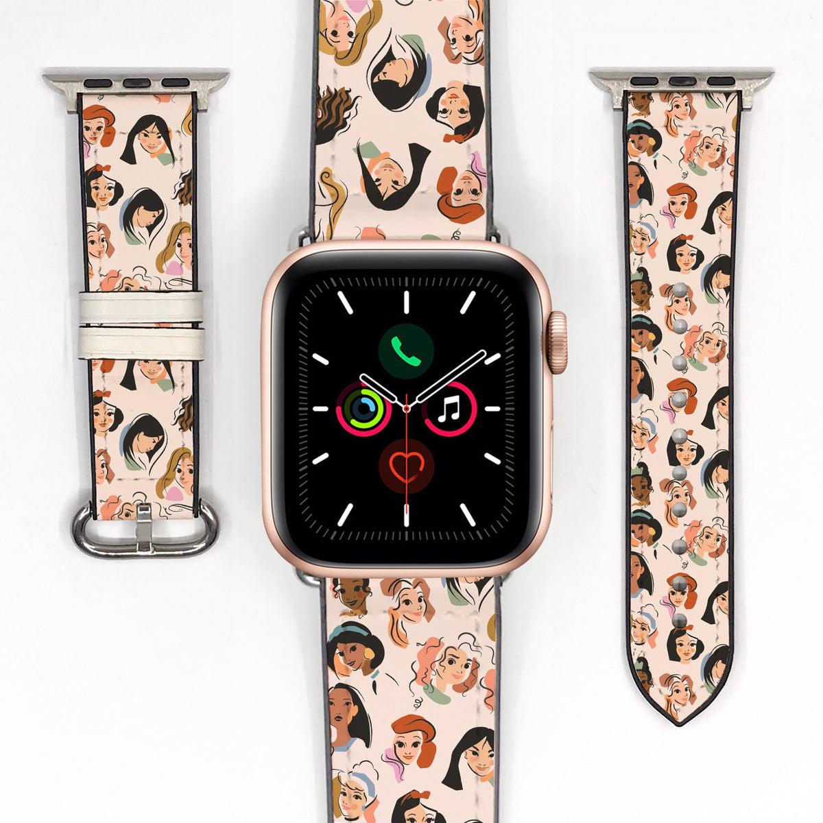 Smartwatch with a disney princess character-themed band on a white background