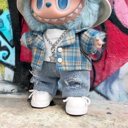 Graffiti Vibes Plaid Set Outfit - Handmand compatible with Labubu Doll