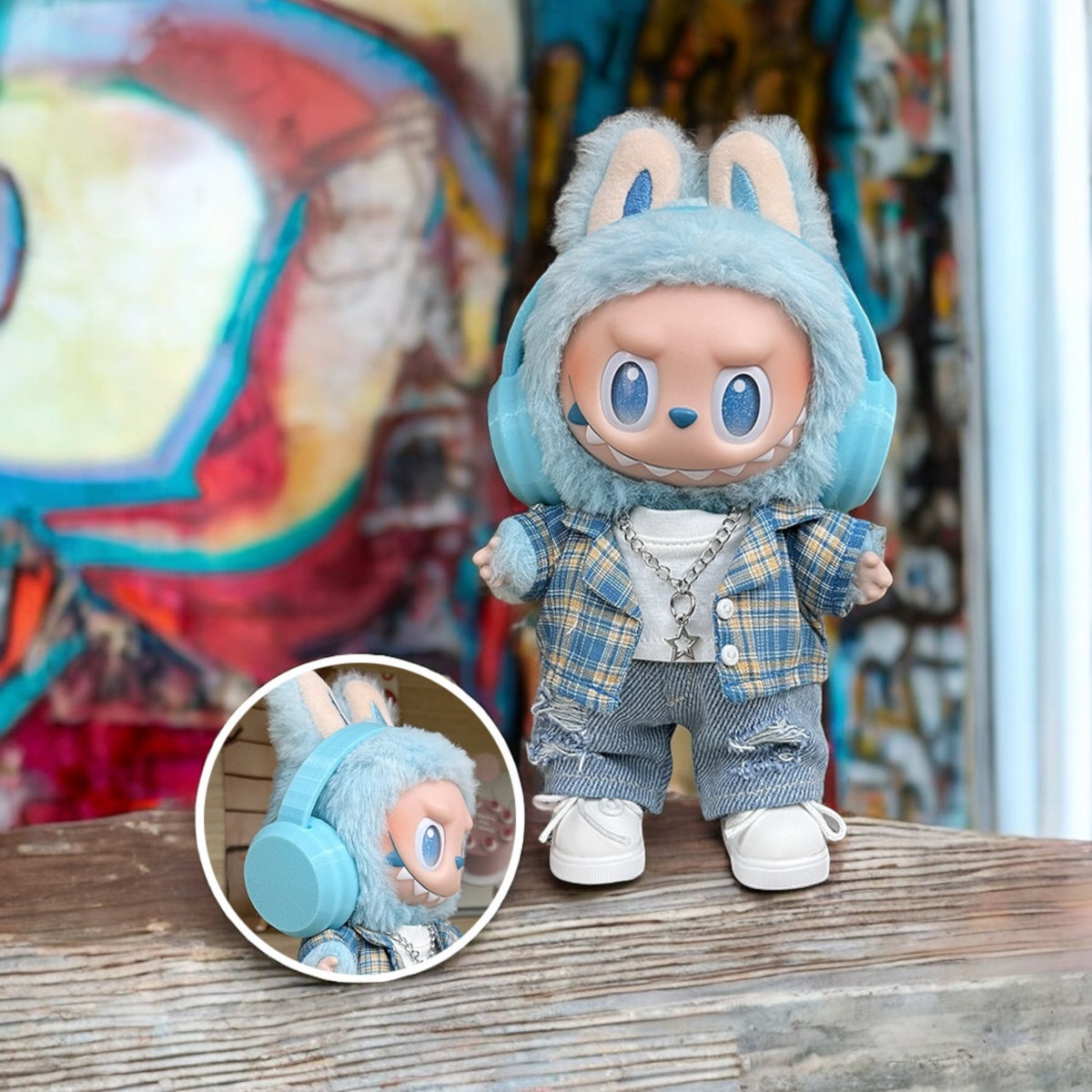 Graffiti Vibes Plaid Set Outfit - Handmand compatible with Labubu Doll
