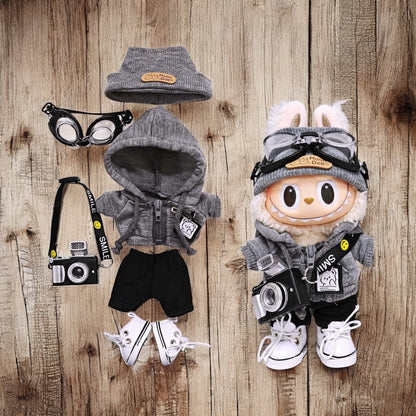 Street Snap Starter Kit Gray Hoodie Photographer Outfit - Handmand Labubu Doll Outfit