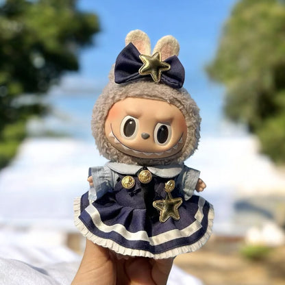 Labubu Doll Outfit Blue Dress style - Handmand Labubu Doll Outfit, Dress up your Labubu doll in this handmade blue sheriff costume dress outfit, perfect for versions 1, 2, and 3. Fast shipping available worldwide.