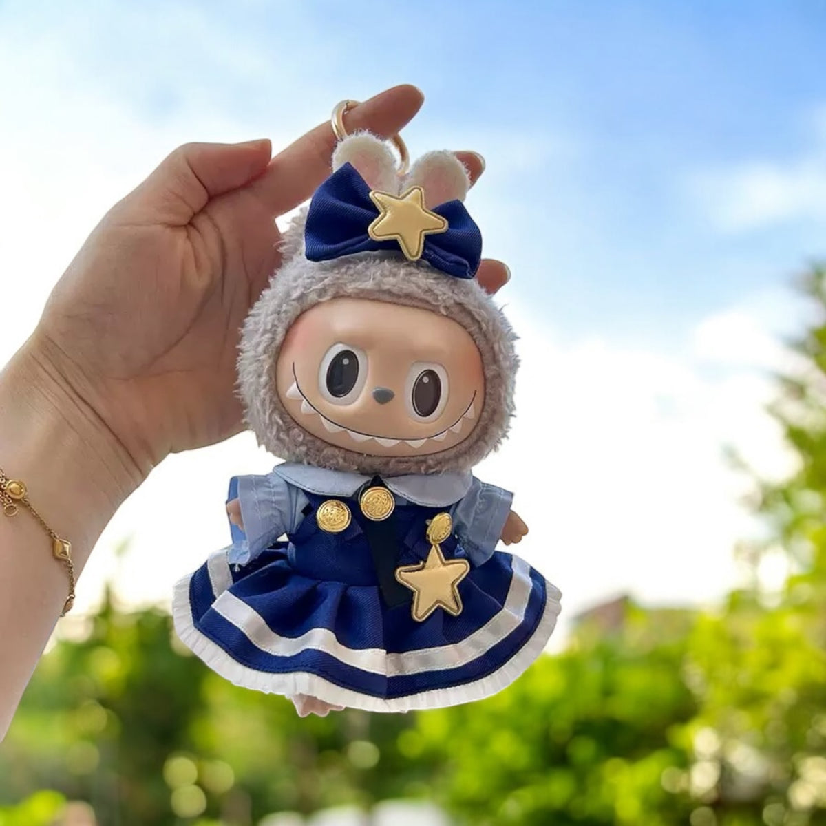 Labubu Doll Outfit Blue Dress style - Handmand Labubu Doll Outfit, Dress up your Labubu doll in this handmade blue sheriff costume dress outfit, perfect for versions 1, 2, and 3. Fast shipping available worldwide.