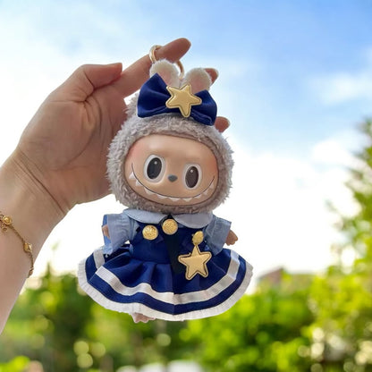 Labubu Doll Outfit Blue Dress style - Handmand Labubu Doll Outfit, Dress up your Labubu doll in this handmade blue sheriff costume dress outfit, perfect for versions 1, 2, and 3. Fast shipping available worldwide.