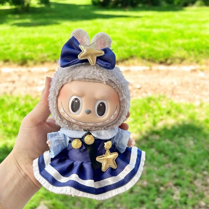 Labubu Doll Outfit Blue Dress style - Handmand Labubu Doll Outfit, Dress up your Labubu doll in this handmade blue sheriff costume dress outfit, perfect for versions 1, 2, and 3. Fast shipping available worldwide.