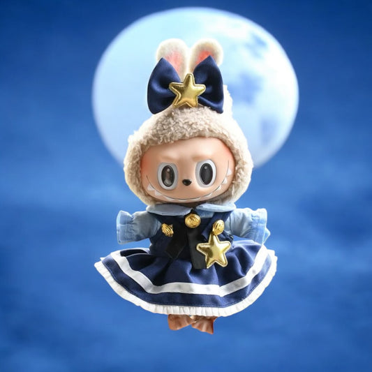 Labubu Doll Outfit Blue Dress style - Handmand Labubu Doll Outfit, Dress up your Labubu doll in this handmade blue sheriff costume dress outfit, perfect for versions 1, 2, and 3. Fast shipping available worldwide.