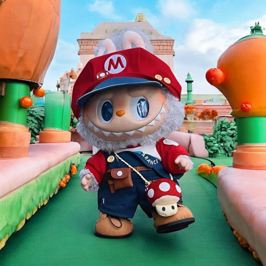 Handmand Mario Inspired costume Outfits Plumber -- Red Cap, Overalls, Mini Satchel & Mushroom Pouch