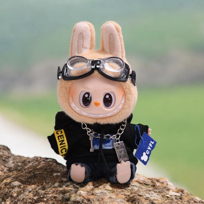 Sky Hopper Pilot Outfit Set for 17cm mini Plush Dolls – Goggles, Hoodie, Jeans & Chain